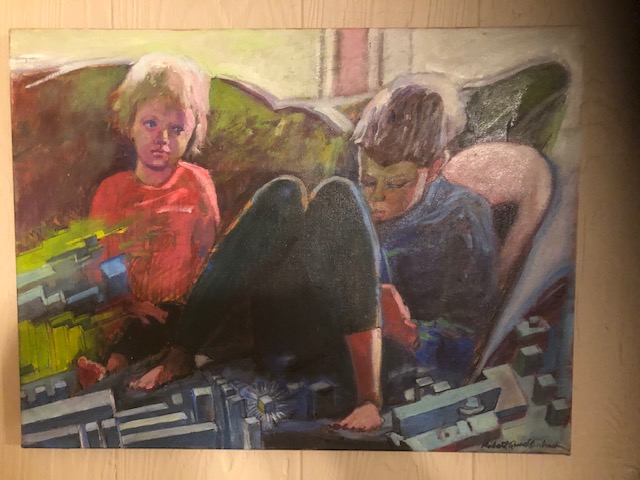 Robert Quackenbush Art - Robert's Grandchildren Playing Minecraft